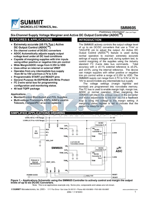 SMM605FR02 datasheet - Six-Channel Supply Voltage Marginer and Active DC Output Controller (ADOCTM)