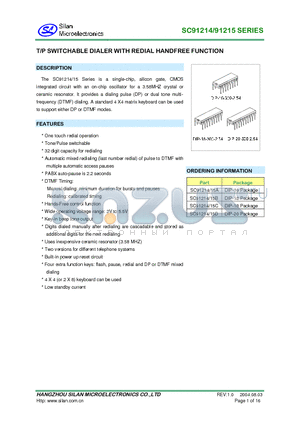 SC91214 datasheet - T/P SWITCHABLE DIALER WITH REDIAL HANDFREE FUNCTION
