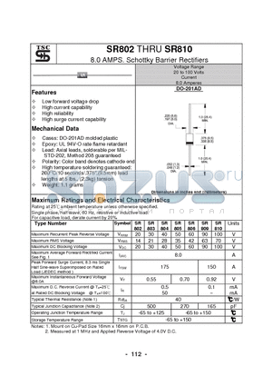SR802 datasheet - 8.0 AMPS. Schottky Barrier Rectifiers