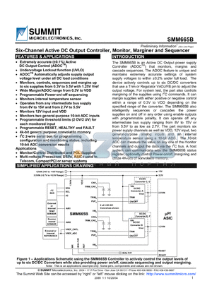 SMM665BFCR0 datasheet - Six-Channel Active DC Output Controller, Monitor, Marginer and Sequencer