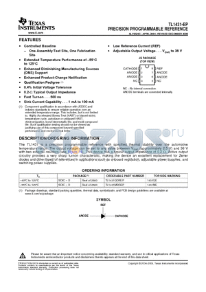 TL1431-EP datasheet - PRECISION PROGRAMMABLE REFERENCE