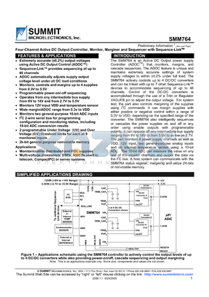 SMM764FCR4 datasheet - Four-Channel Active DC Output Controller, Monitor, Marginer and Sequencer with Sequence-Link