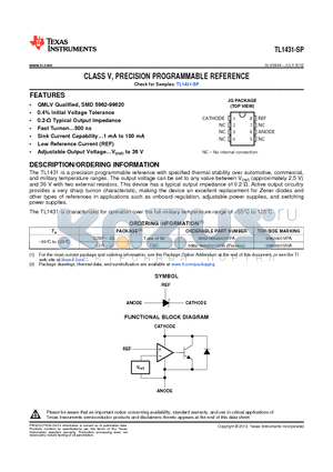 TL1431-SP datasheet - CLASS V, PRECISION PROGRAMMABLE REFERENCE