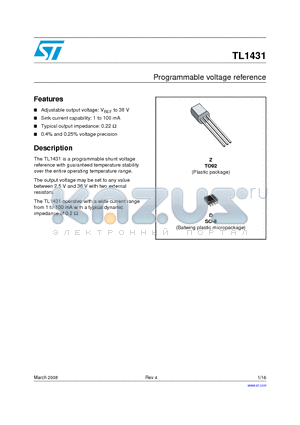 TL1431 datasheet - Programmable voltage reference