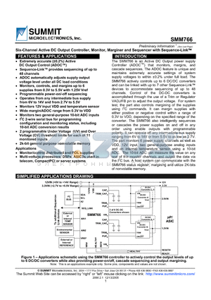 SMM766 datasheet - Six-Channel Active DC Output Controller, Monitor, Marginer and Sequencer with Sequence-Link