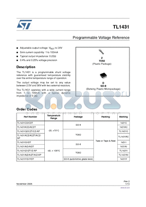 TL1431ACDT datasheet - Programmable Voltage Reference