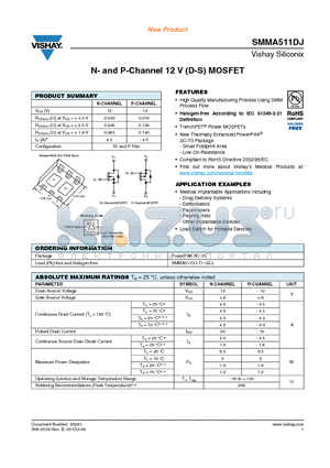 SMMA511DJ-T1-GE3 datasheet - N- and P-Channel 12 V (D-S) MOSFET