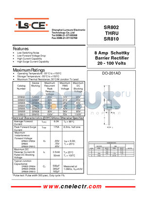 SR808 datasheet - 8Amp schottky barrier rectifier 20-100 volts