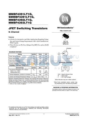 SMMBF4391LT1G datasheet - JFET Switching Transistors