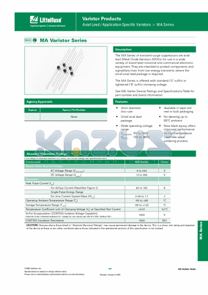V430MA3A datasheet - Varistor Products - Axial Lead