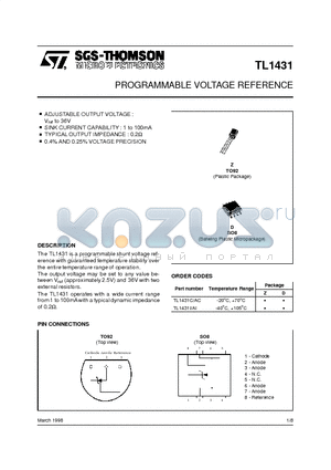 TL1431CD datasheet - PROGRAMMABLE VOLTAGE REFERENCE