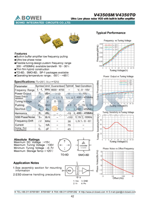 V4350SM datasheet - Ultra Low phase noise VCO with built-in buffer amplifier