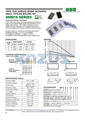 SMN16AJ-1002-G datasheet - THICK FILM SURFACE MOUNT NETWORKS SMALL OUTLINE MOLDED DIP