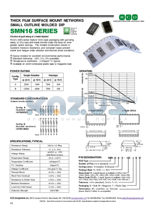 SMN16AJ-10R0-G datasheet - THICK FILM SURFACE MOUNT NETWORKS SMALL OUTLINE MOLDED DIP