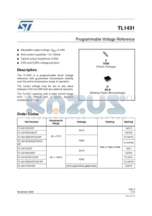TL1431CDT datasheet - Programmable Voltage Reference