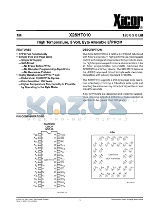 X28HT010 datasheet - High Temperature, 5 Volt, Byte Alterable E2PROM