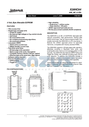 X28HC64_06 datasheet - 5 Volt, Byte Alterable EEPROM