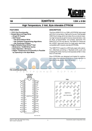X28HT010D-20 datasheet - High Temperature, 5 Volt, Byte Alterable E2PROM