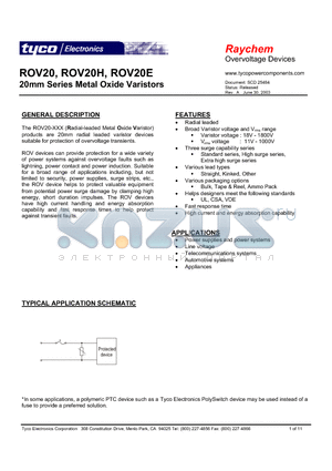 ROV20-241M-AP datasheet - 20mm Series Metal Oxide Varistors