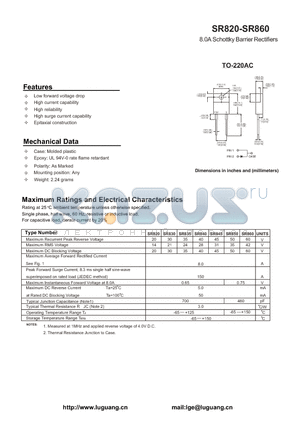 SR830 datasheet - 8.0A Schottky Barrier Rectifiers