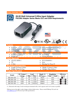 PSC30U-240 datasheet - 20-30 Watt Universal 3-Wire Input Adapter