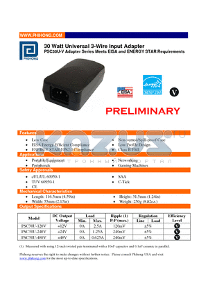PSC30U-120V datasheet - 30 Watt Universal 3-Wire Input Adapter