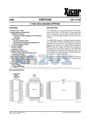 X28VC256DI-70 datasheet - 5 Volt, Byte Alterable E2PROM
