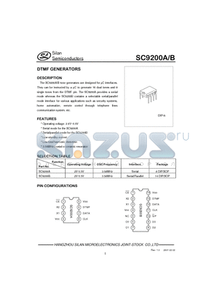 SC9200B datasheet - DTMF GENERATORS