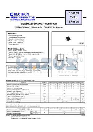 SR845S datasheet - SCHOTTKY BARRIER RECTIFIER (VOLTAGE RANGE 20 to 60 Volts CURRENT 8.0 Amperes)