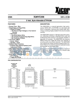 X28VC256EM-70 datasheet - 5 Volt, Byte Alterable E2PROM