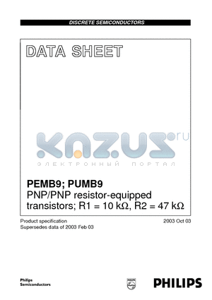 PEMB9 datasheet - PNP/PNP resistor-equipped transistors; R1 = 10 kW, R2 = 47 kW