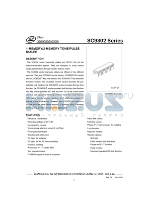 SC9302F datasheet - 1-MEMORY/2-MEMORY TONE/PULSE DIALER