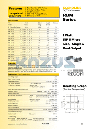 RBM-505S datasheet - ECONOLINE - DC/DC - CONVERTER