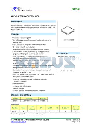 SC9351 datasheet - AUDIO SYSTEM CONTROL MCU