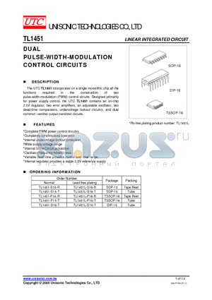 TL1451-P16-R datasheet - DUAL PULSE-WIDTH-MODULATION CONTROL CIRCUITS