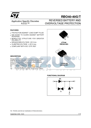 RBO40-40T datasheet - REVERSED BATTERY AND OVERVOLTAGE PROTECTION