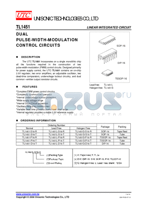 TL1451G-P16-R datasheet - DUAL PULSE-WIDTH-MODULATION CONTROL CIRCUITS