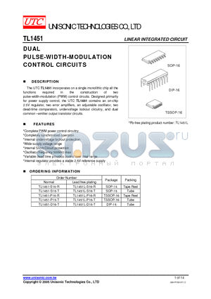 TL1451L-D16-T datasheet - DUAL PULSE-WIDTH-MODULATION CONTROL CIRCUITS