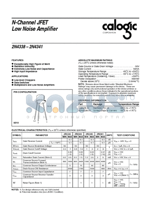 X2N4338-41 datasheet - N-Channel JFET Low Noise Amplifier