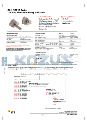 RBP12-105B05-C-AD-P-S datasheet - 1-6 Pole Miniature Rotary Switches