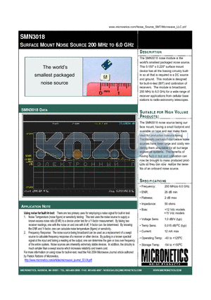 SMN3018-D1D datasheet - SURFACE MOUNT NOISE SOURCE 200 MHZ TO 6.0 GHZ