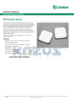 V481NA34 datasheet - Varistor Products - High Energy Industrial Square Disc