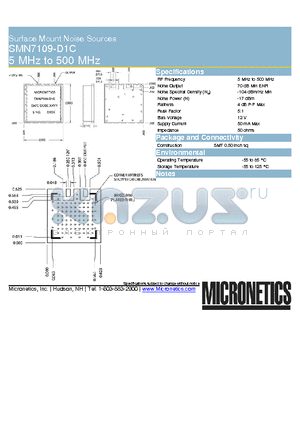 SMN7109-D1C datasheet - Surface Mount Noise Sources 5 MHz to 500 MHz