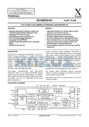 X3101PT-V datasheet - 3 or 4 Cell Li-Ion Battery Protection and Monitor IC
