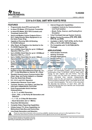 TL16C2550 datasheet - 2.5-V to 5-V DUAL UART WITH 16-BYTE FIFOS