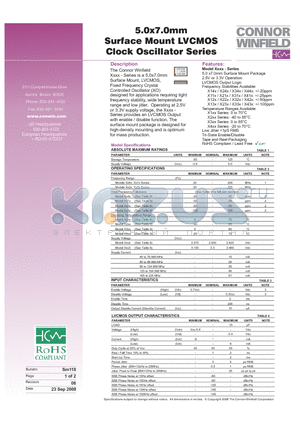 X333-133.33M datasheet - 5.0x7.0mm Surface Mount LVCMOS Clock Oscillator Series