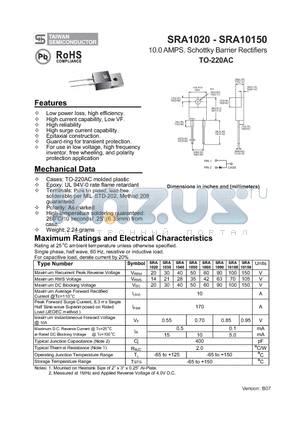 SRA1030 datasheet - 10.0 AMPS. Schottky Barrier Rectifiers
