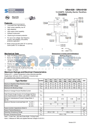 SRA1020 datasheet - 10.0AMPS. Schottky Barrier Rectifiers