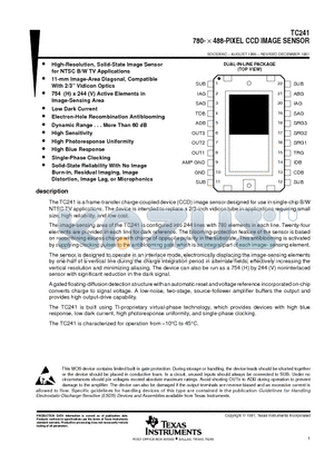 TL1593CNS datasheet - 780-  488-pixel ccd image sensor