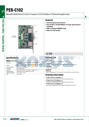 PER-C102 datasheet - Marvell^ 88E8036/52/53 Dual PCI-Express 10/100/1000Base-TX Ethernet Daughter Board